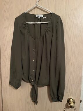 Chaus Olive Green Tie-Front Blouse
